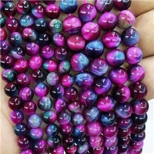 Natural Tiger Eye Stone Beads Multicolor Dye Smooth Round, approx 8mm dia [GB20037-8MM]