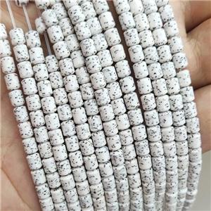 White Ceramics Tube Beads Spot, approx 4mm [GB20052]