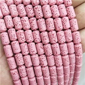 Rock Lava Column Beads Pink Dye, approx 6-10mm [GB20064]
