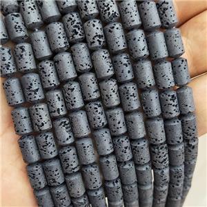 Rock Lava Column Beads Black Tube, approx 6-10mm [GB20066]