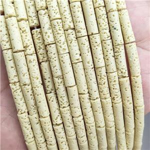 Rock Lava Tube Beads Yellow Dye, approx 4-13mm [GB20112]