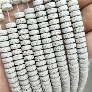 Rock Lava Heishi Beads Cream White Dye, approx 8mm [GB20135]