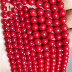 Natural Coral Beads Red Dye Smooth Round, approx 4mm dia [GB20156-4MM]