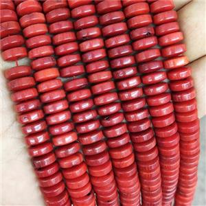 Natural Coral Heishi Beads Red Dye, approx 9.5mm [GB20159]