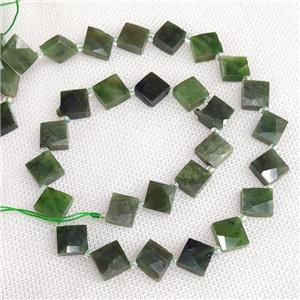 Natural African Chrysoprase Beads Faceted Square Corner-Drilled Green, approx 9-11mm [GB20178]