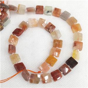 Natural Red Carnelian Agate Beads Faceted Square, approx 9-12mm [GB20196]
