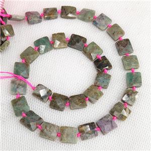 African Ruby Beads C-Grade Faceted Square Green, approx 9-12mm [GB20198]