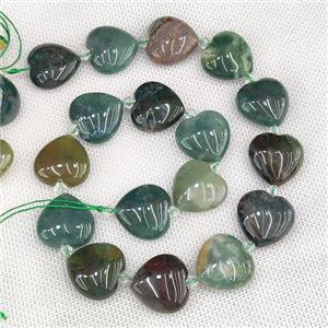 Natural Indian Agate Heart Beads Green, approx 20mm [GB20239]