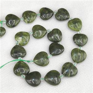 Natural Chinese Taiwan Nephrite Jade Heart Beads Green, approx 20mm [GB20242]