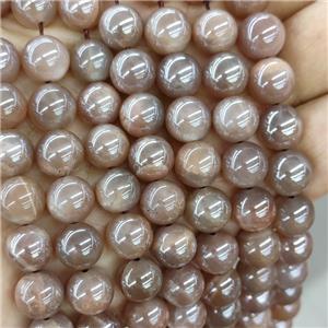 Peach Moonstone Beads Smooth Round Electroplated, approx 10mm dia [GB20325]