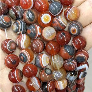 Natural Banded Agate Beads Red Dye Striped Smooth Round, approx 14mm dia [GB20363]