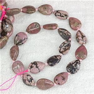 Natural Chinese Rhodonite Teardrop Beads Flat Pink, approx 13-18mm [GB20378]