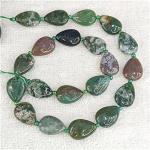 Natural Indian Agate Teardrop Beads Flat Green, approx 13-18mm [GB20388]