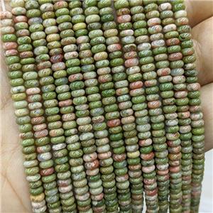 Natural Unakite Beads Green Smooth Rondelle, approx 2x4mm [GB20459]
