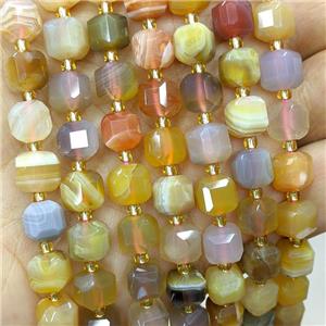 Natural Botswana Agate Beads Yellow Faceted Cube, approx 8-9mm [GB20502]