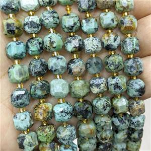 Natural Green African Turquoise Beads Faceted Cube, approx 8-9mm [GB20504]