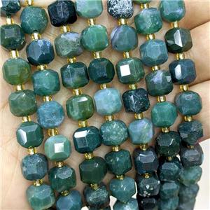 Natural Green Moss Agate Beads Faceted Cube, approx 8-9mm [GB20506]