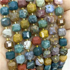 Natural Ocean Agate Beads Multicolor Faceted Cube, approx 8-9mm [GB20510]