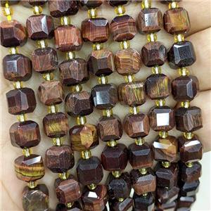 Natural Tiger Eye Stone Beads Red Dye Faceted Cube, approx 8-9mm [GB20511]