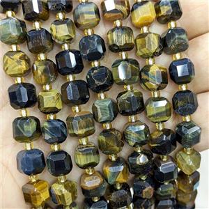 Tiger Eye Stone Beads Yellow Blue Faceted Cube, approx 8-9mm [GB20512]