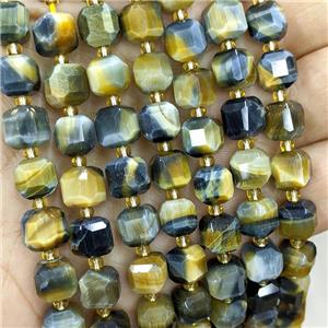 Fancy Tiger Eye Stone Beads Faceted Cube, approx 8-9mm [GB20513]