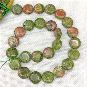 Natural Green Unakite Beads Coin, approx 15mm [GB20536]