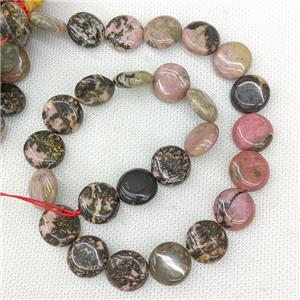 Natural Chinese Rhodonite Coin Beads Pink Circle, approx 15mm [GB20548]