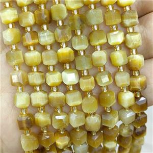 Golden Tiger Eye Stone Beads Faceted Cube, approx 6-7mm [GB20574]
