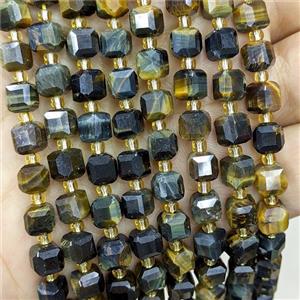 Tiger Eye Stone Beads Yellow Blue Faceted Cube, approx 6-7mm [GB20576]