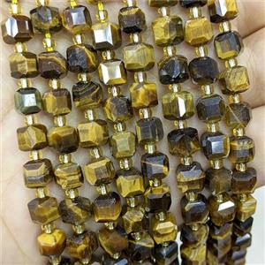 Natural Tiger Eye Stone Beads Faceted Cube, approx 6-7mm [GB20577]