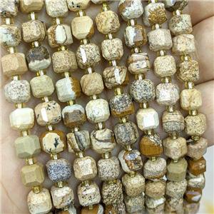 Natural Picture Jasper Beads Faceted Cube, approx 6-7mm [GB20579]