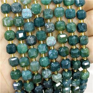 Natural Green Moss Agate Beads Faceted Cube, approx 6-7mm [GB20583]