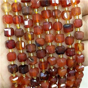 Natural Agate Beads Red Dye Faceted Cube, approx 6-7mm [GB20585]
