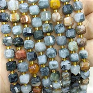 Natural Hawkeye Stone Beads Eagle Faceted Cube, approx 6-7mm [GB20608]