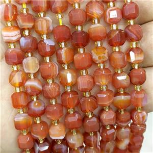 Natural Red Banded Agate Beads Stripe Faceted Cube, approx 6-7mm [GB20619]