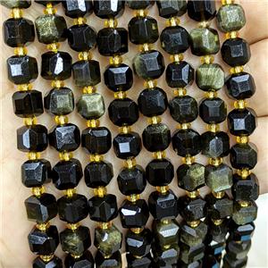 Natural Obsidian Beads Golden Flash Faceted Cube, approx 6-7mm [GB20623]