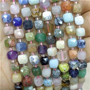 Natural Gemstone Beads Faceted Cube Mixed, approx 6-7mm [GB20624]