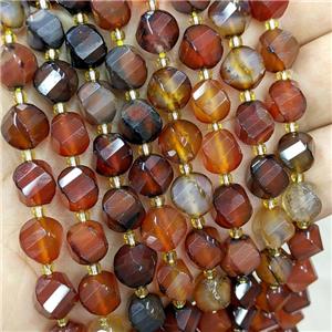 Natural Fancy Agate Twist Beads S-Shape Faceted Red Dye, approx 7-8mm [GB20638-8MM]