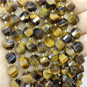 Natural Tiger Eye Stone Twist Beads S-Shape Faceted Yellow, approx 9-10mm [GB20640]