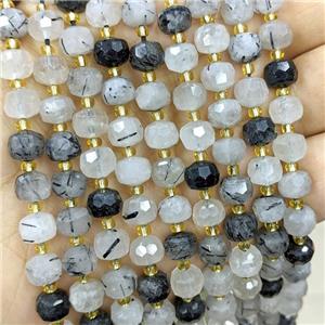 Natural Black Rutilated Quartz Beads Faceted Rondelle, approx 6-8mm [GB20666]