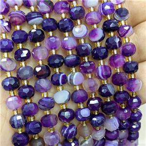 Natural Banded Agate Beads Faceted Rondelle Purple Striped Dye, approx 6-8mm [GB20669]