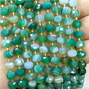 Natural Banded Agate Beads Faceted Rondelle Green Striped Dye, approx 6-8mm [GB20670]