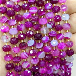 Natural Banded Agate Beads Faceted Rondelle Hotpink Striped Dye, approx 6-8mm [GB20671]