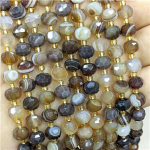 Natural Banded Agate Beads Faceted Rondelle Coffee Striped Dye, approx 6-8mm [GB20672]