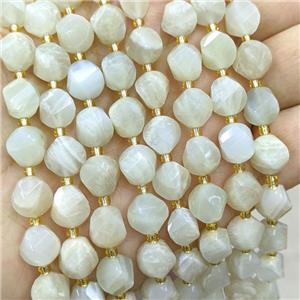 Natural Whitegray Moonstone Twist Beads S-Shape Faceted, approx 7-8mm [GB20687-8MM]