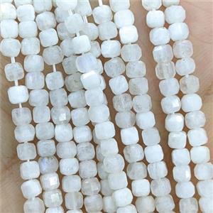 Natural White Moonstone Beads B-Grade Faceted Cube, approx 3mm [GB20813]