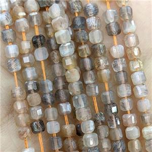 Natural Moonstone Beads Multicolor Faceted Cube, approx 3mm [GB20815]