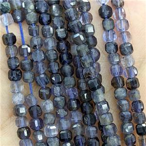 Natural Iolite Beads Inkblue Faceted Cube, approx 3mm [GB20821]