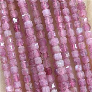 Natural Tourmaline Beads Pink Faceted Cube, approx 2.5mm [GB20843-2.5MM]