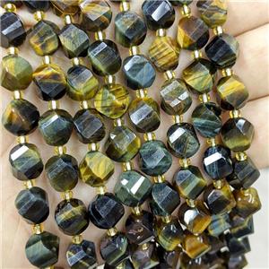 Natural Tiger Eye Stone Twist Beads S-Shape Faceted Yellow Blue Dye, approx 9-10mm [GB20877]